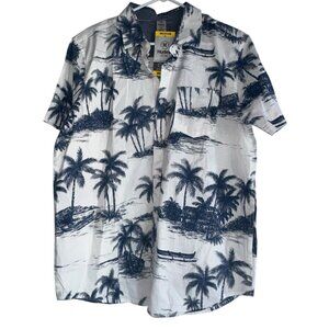 NWT Hurley Patio Shirt Hawaiian Floral Mens M Short-Sleeve Button-Up Blue White